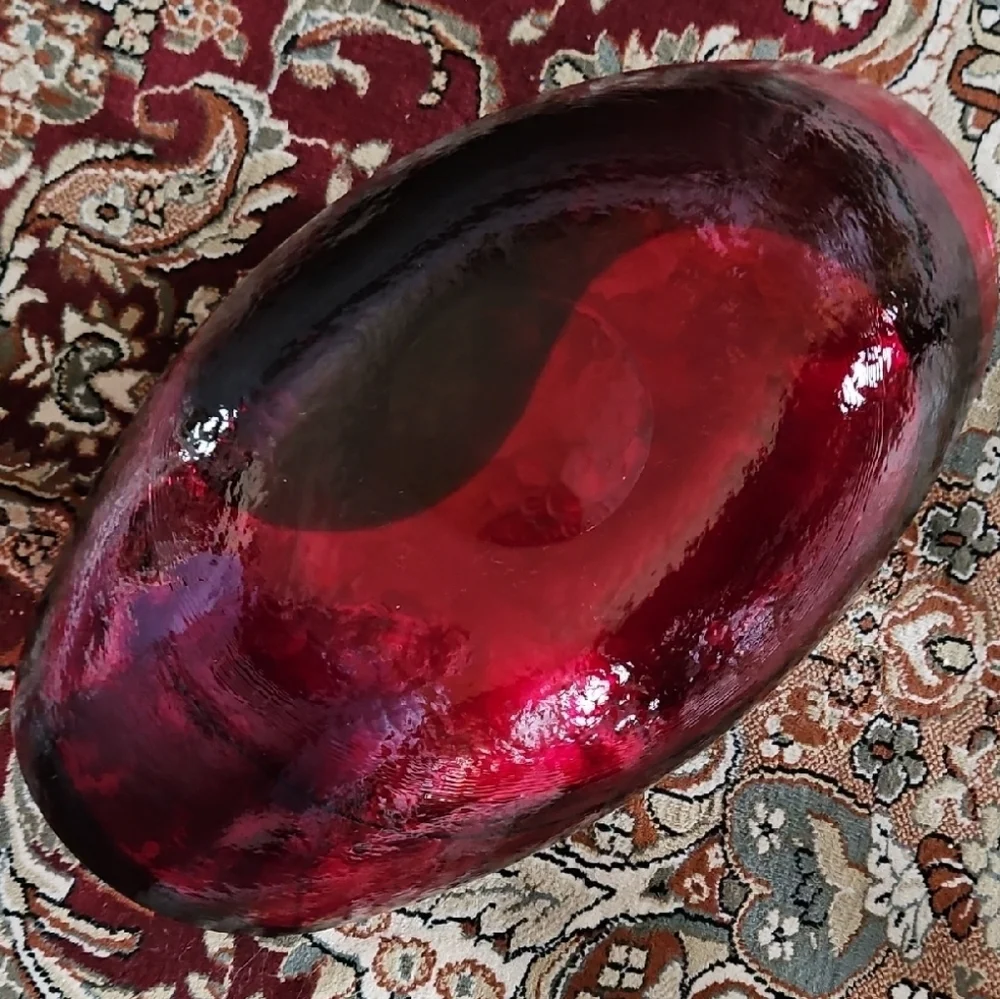 Artisan-crafted UV Reactive Italian Fiery Ruby Red Caldera Centerpiece